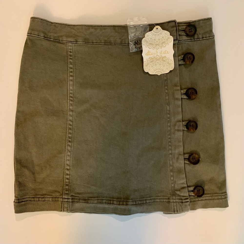 Altar’d State Olive denim mini skirt